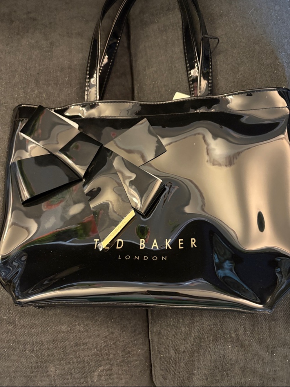Ted Baker Black Patent Bow-Accent Tote